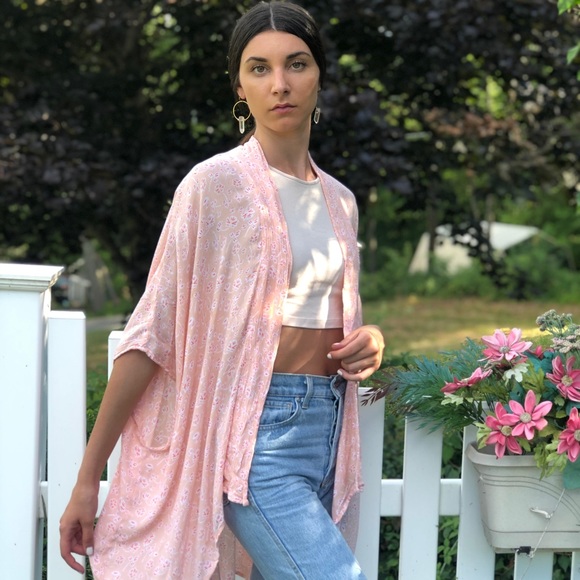 Symbology Tops - Symbology Floral Light Pink Lightweight Kimono